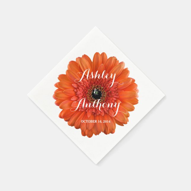Orange Gerbera Gerber Daisy Personalised Wedding Napkin (Corner)