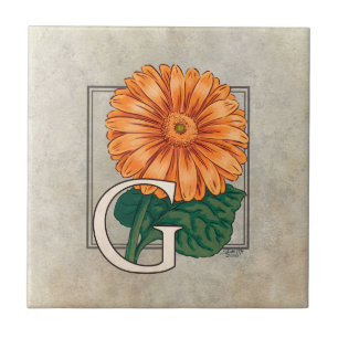 Orange Gerberas Floral Monogram Ceramic Tile