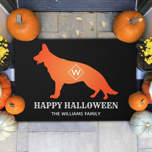 Orange German Shepherd Happy Halloween Family Name Doormat (Creator Uploaded)