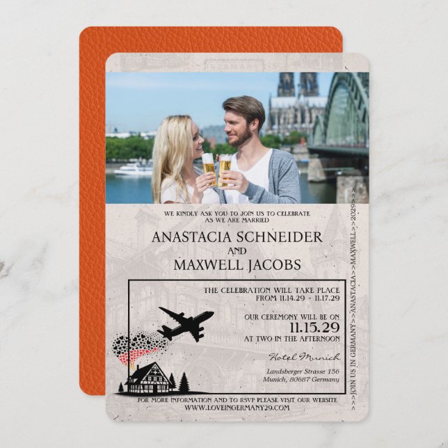 Orange Germany Passport Wedding Invitation (Front/Back)
