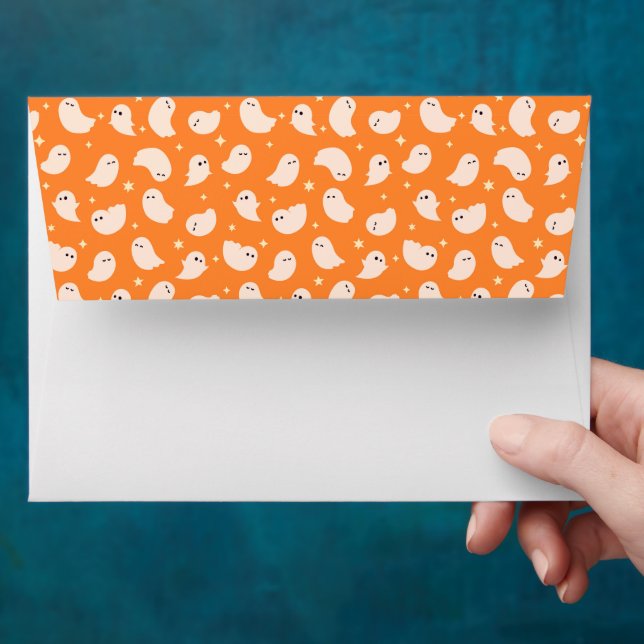 Orange Ghost Doodle Pattern Envelope (Hand)