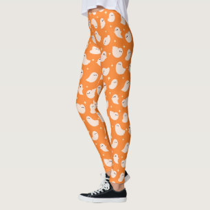 Orange Ghost Doodle Pattern Leggings