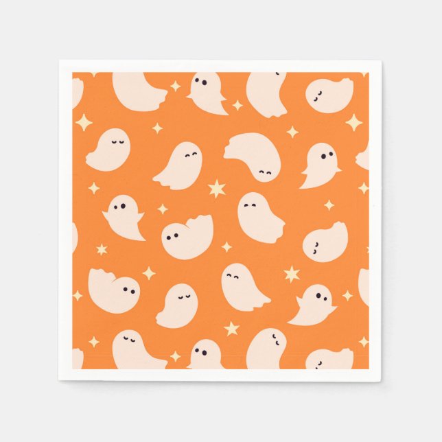 Orange Ghost Doodle Pattern Napkin (Front)