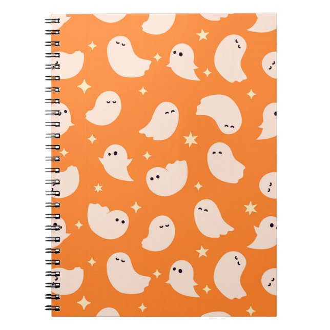 Orange Ghost Doodle Pattern Notebook (Front)