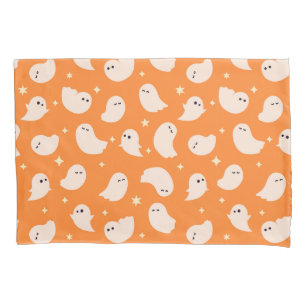 Orange Ghost Doodle Pattern Pillowcase