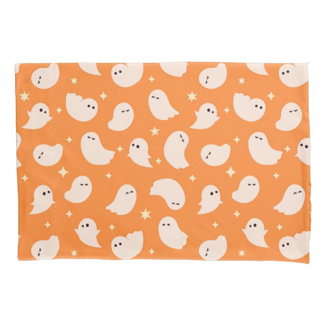 Orange Ghost Doodle Pattern Pillowcase (Front)
