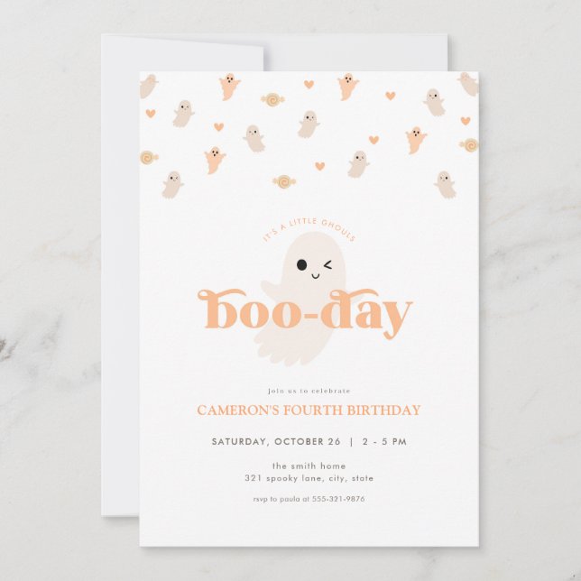 Orange Ghost Halloween Birthday Invitation (Front)