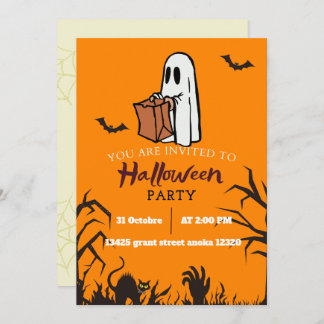 orange Ghost Halloween Birthday Invitation