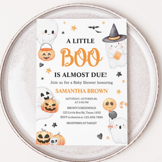 Orange Ghost Halloween Little Boo Baby Shower Invitation (A Little Boo Baby Shower Invitation
)