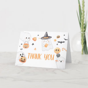 Orange Ghost Halloween Little Boo Baby Shower Thank You Card