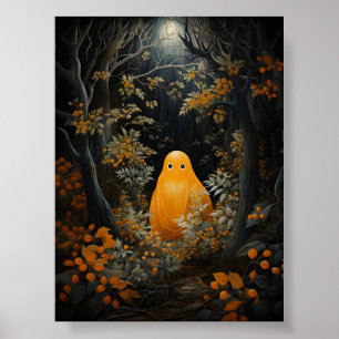 Orange Ghost Lurking In The Dark Under Tree Poster