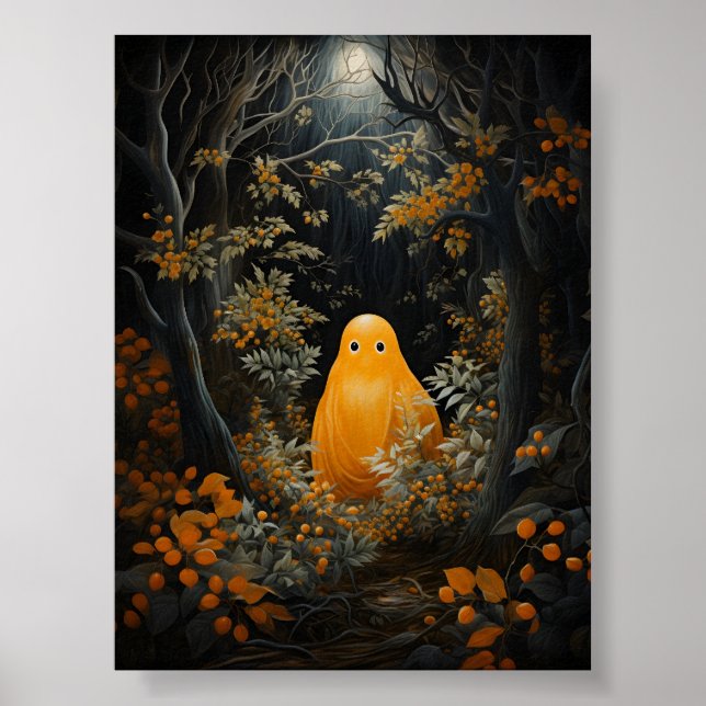 Orange Ghost Lurking In The Dark Under Tree Poster (Front)