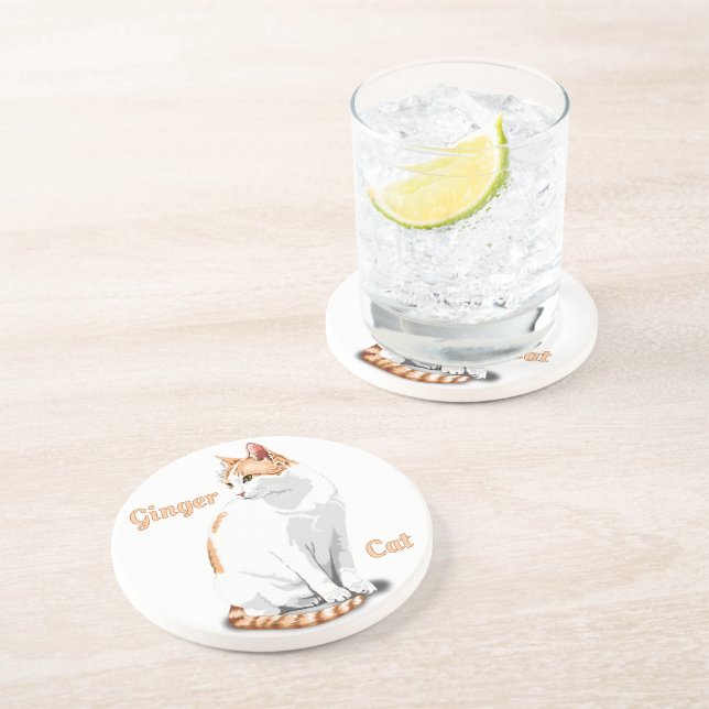 Orange Ginger and White Cat Personalised Coaster (Side)