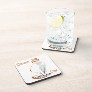 Orange Ginger and White Cat Personalised Coaster