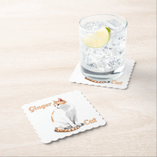 Orange Ginger and White Cat Personalised Paper Coaster