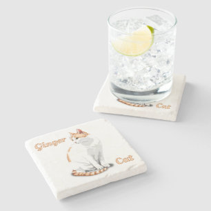 Orange Ginger and White Cat Personalised Stone Coaster