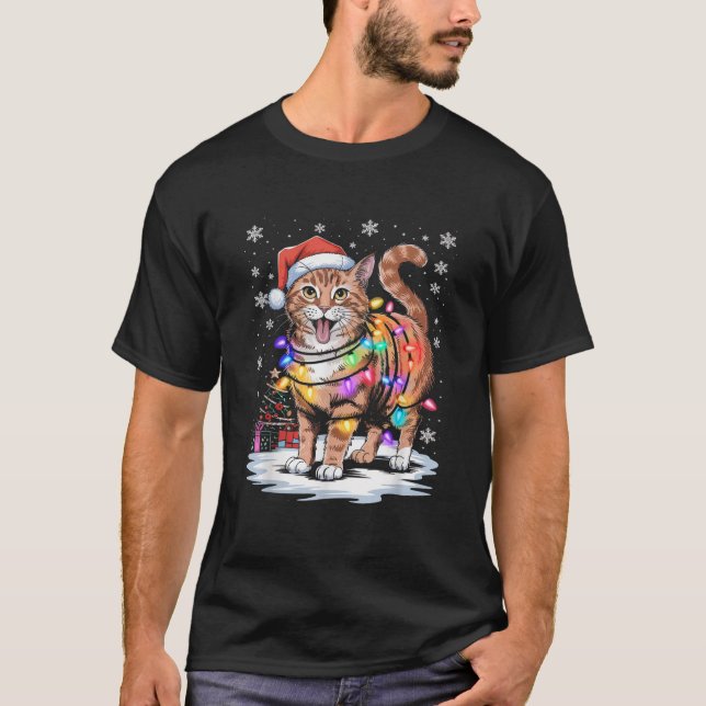 Orange GInger Cat Christmas Light Family Mens Wome T-Shirt (Front)