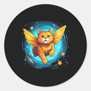 Orange Ginger Cat With Butterfly Wings In Space Classic Round Sticker