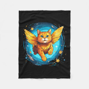 Orange Ginger Cat With Butterfly Wings In Space Fleece Blanket
