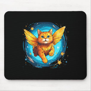 Orange Ginger Cat With Butterfly Wings In Space Mouse Pad