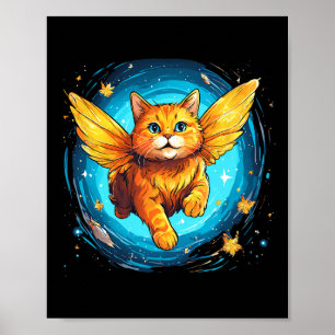 Orange Ginger Cat With Butterfly Wings In Space  Poster