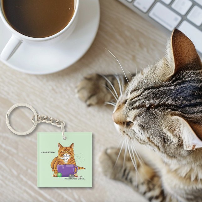 Orange Ginger Coffee Cat Funny Key Ring (Creator Uploaded)
