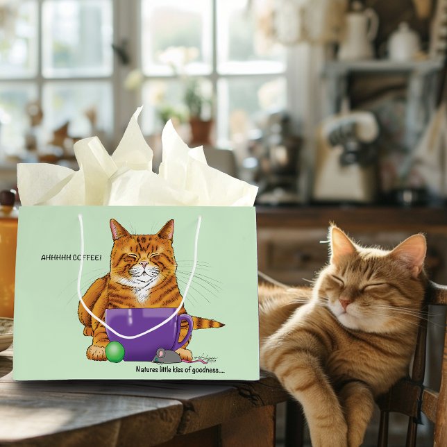 Orange Ginger Coffee Cat Funny Large Gift Bag (Creator Uploaded)