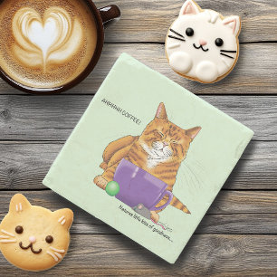 Orange Ginger Coffee Cat Funny Stone Coaster