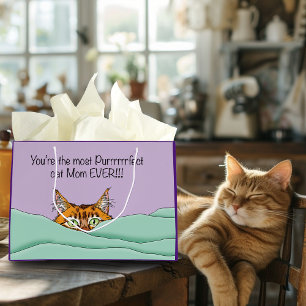 Orange Ginger Purple Cute Cat Mum Mother’s Day Large Gift Bag