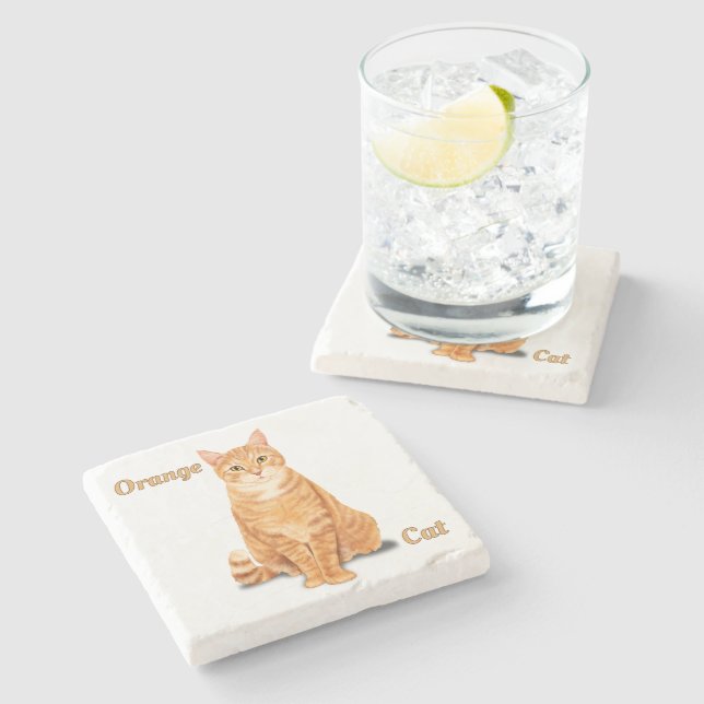 Orange Ginger Tabby Cat Personalised Stone Coaster (Side)