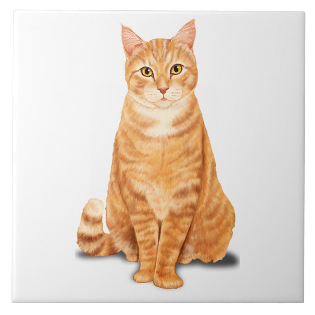 Orange Ginger Tabby Tiger Cat Custom Ceramic Tile (Front)