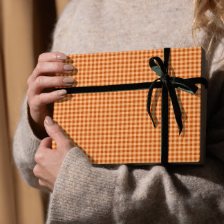 Orange Gingham Autumn Wrapping Paper