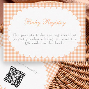 Orange Gingham Baby Shower Registry QR Code Card