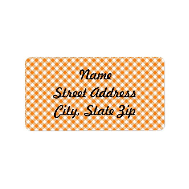 Orange Gingham Background Address Sticker (Front)
