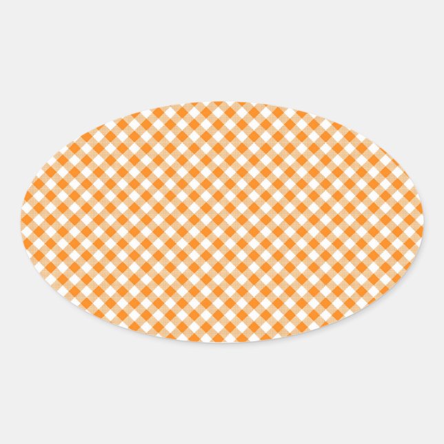 Orange Gingham Background Oval Sticker (Front)