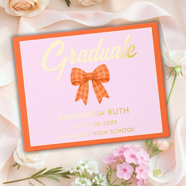 Orange Gingham Bow Graduation Party Guest Book (Creator Uploaded)