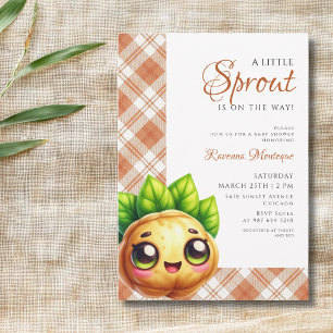 Orange Gingham Celery Little Sprout Baby Shower Invitation
