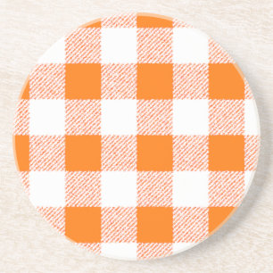 Orange Gingham Check Pattern Coaster