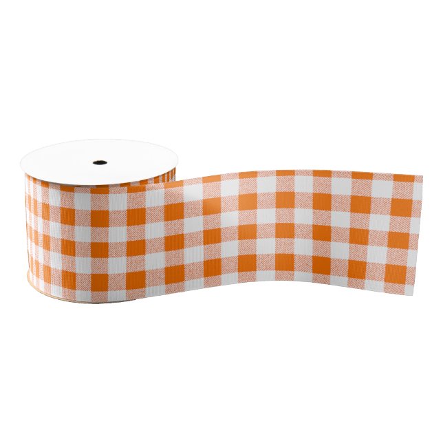Orange Gingham Check Pattern Grosgrain Ribbon (Spool)
