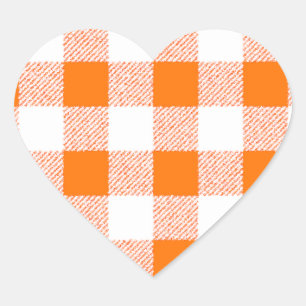 Orange Gingham Check Pattern Heart Sticker