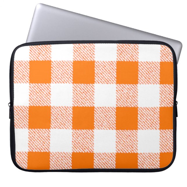 Orange Gingham Check Pattern Laptop Sleeve (Front)