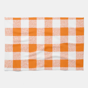 orange gingham check tea towel
