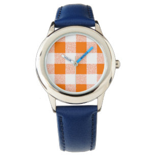 orange gingham check watch