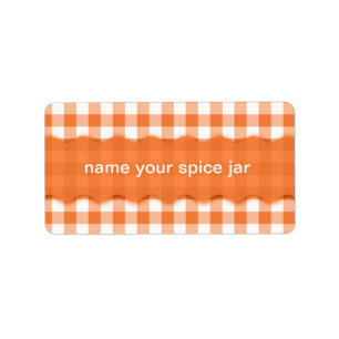 Orange Gingham Chequered Design Kitchen Label
