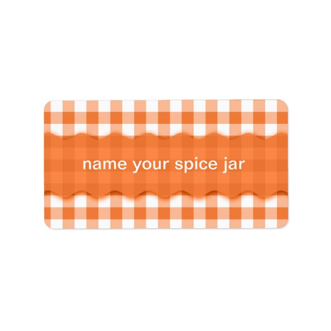 Orange Gingham Chequered Design Kitchen Label (Front)