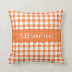Orange Gingham Chequered Pattern Personalised Cushion