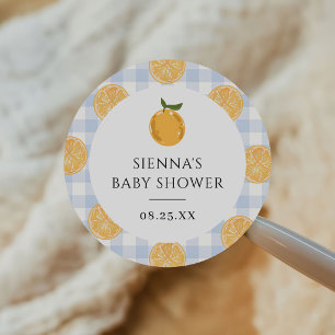 Orange Gingham Citrus Baby Shower Classic Round Sticker