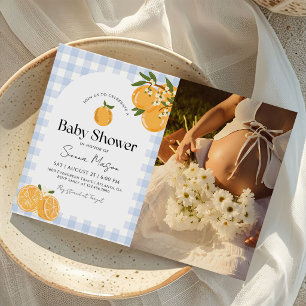 Orange Gingham Citrus Baby Shower Photo Invitation