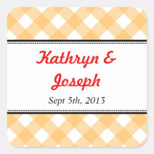 Orange gingham country picnic rustic wedding favou square sticker