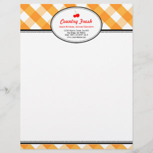 Orange gingham country rustic red cherry personal letterhead design